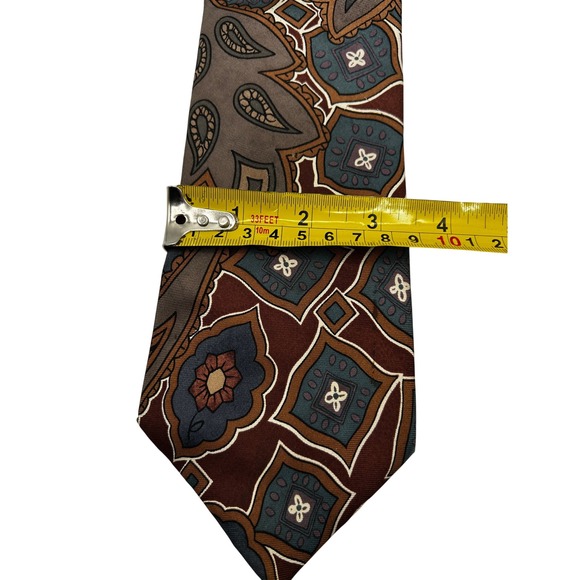 John Clarendon Vintge Silk Italian Hand Made Paisley Tie Burgundy Blue Gold - Picture 4 of 5